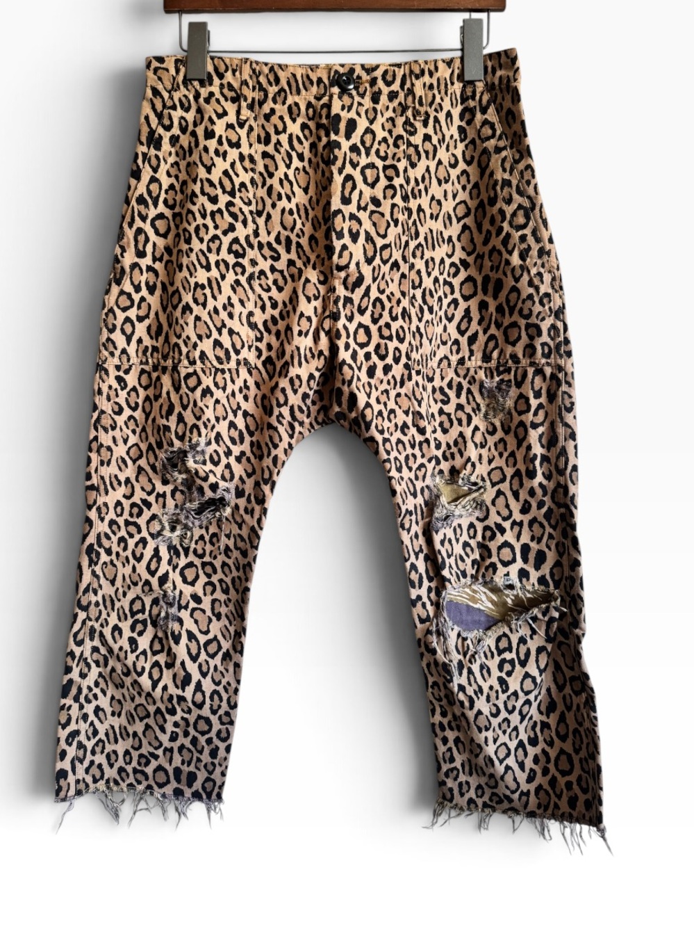 R13 Leopard Print Cropped Distressed Pants
